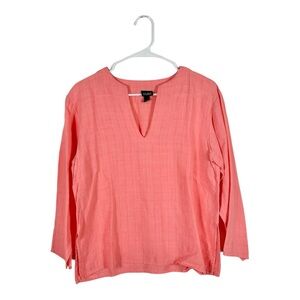 Eileen Fisher Peach Pink Crinkle Gauze V-Neck Top